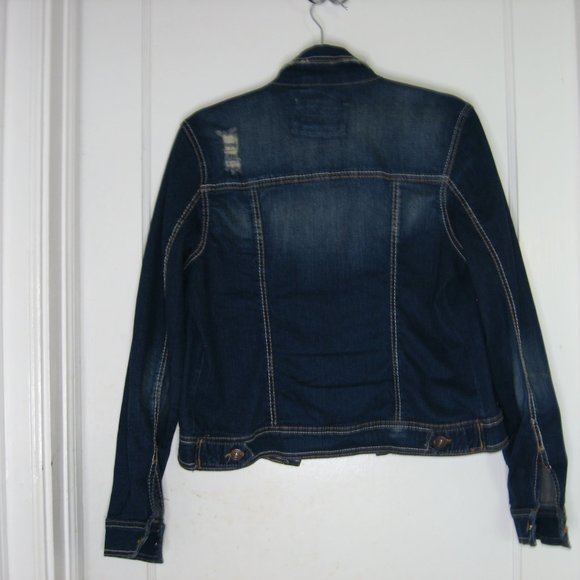 RUE 21 CROPPED JACKET -JUNIOR SIZE CURVY LARGE 2 POCKETS DISTRESSED JEAN JACKET - Picture 2 of 8